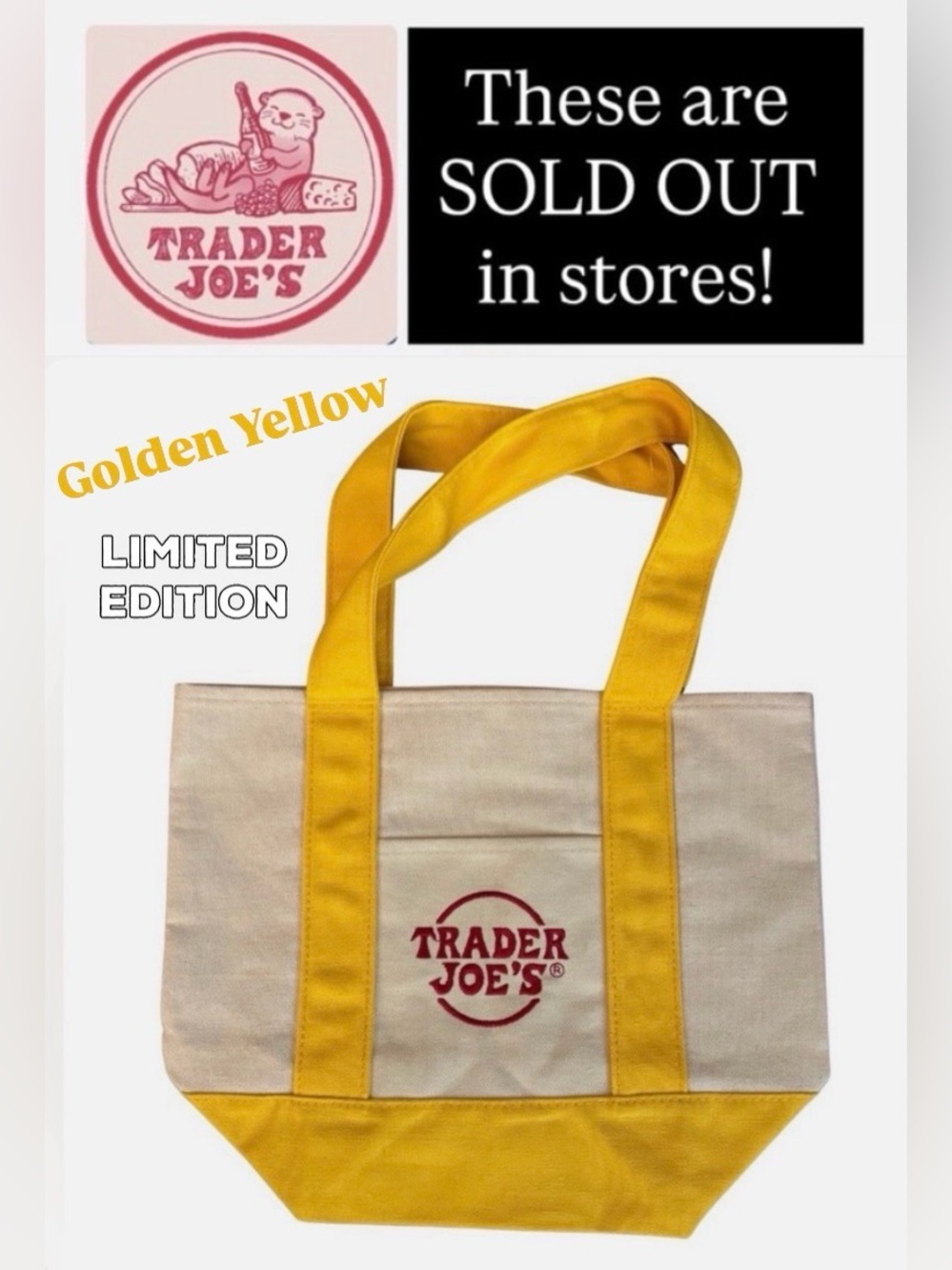 NEW🏷️💛YELLOW Mini Canvas Tote Bag 2025 Holiday Colors! Trader Joe's Canvas Tote